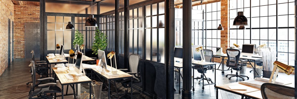 modern office interior design. Loft concept 3d rendering